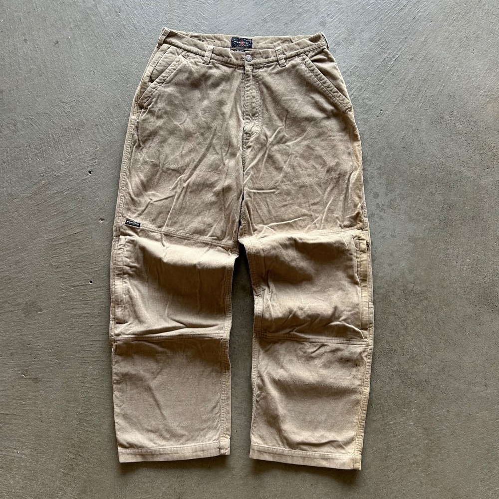 Vintage Wear First Corduroy Double Knee Pants Size 34x30 Tan Utility Wide Wale